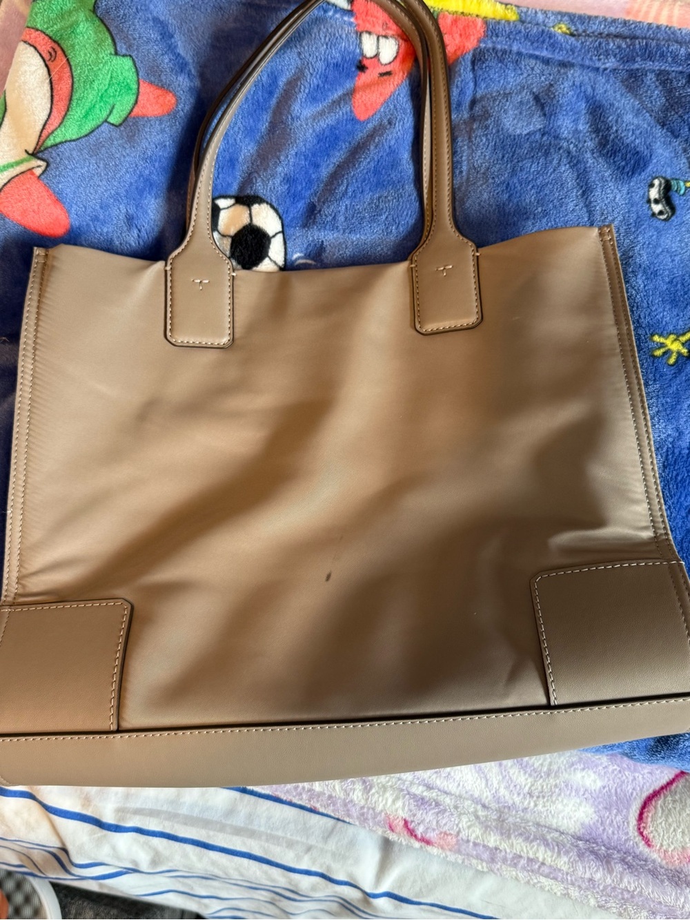 Tory Burch Taupe Embossed Logo Tote - Picture 2 of 4